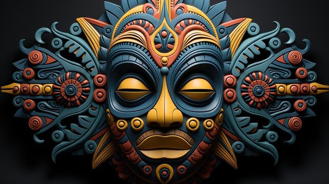  a colorful mask with ornate designs on it's face.  generative ai
