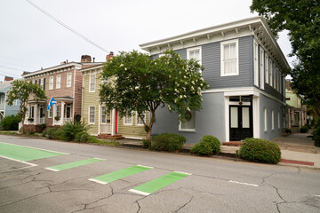 Fototapeta na wymiar Exterior of Single-Family Residential Neighborhood in Savannah Georgia Historical District 