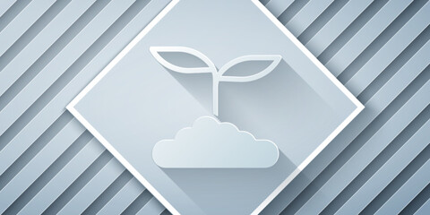 Paper cut Tea leaf icon isolated on grey background. Tea leaves. Paper art style. Vector