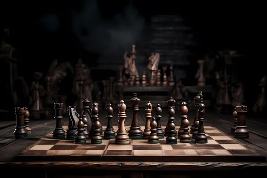 Chess pieces on a chessboard, gameboard, Strategic business concept illustration design with chess pieces. 3d mock-up