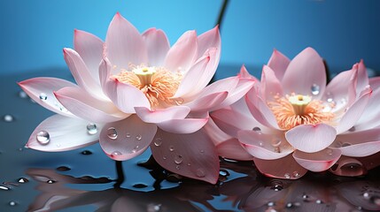  two pink water lilies with drops of water on them.  generative ai