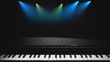 piano with colorful spotlight on stage. music background