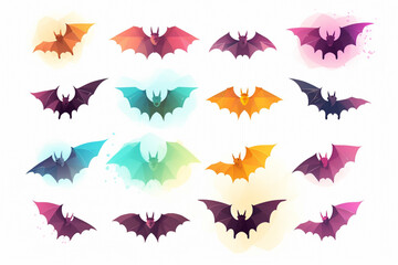 Bright multicolored bats on a white background