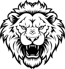 Plakat Lion roaring logo in minimalist style on white background. Vector EPS-10