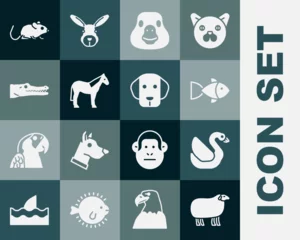 Fotobehang Set Sheep, Swan bird, Fish, Goose, Horse, Crocodile, Rat and Dog icon. Vector © Vadim