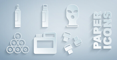 Set Paint, gouache, jar, dye, Balaclava, spray can, Marker pen attachment, and icon. Vector