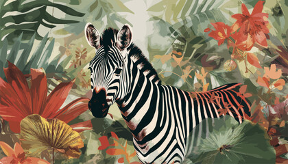 Vintage Safari Chic: Zebra Jungle Collage Art - Seamless Pattern 