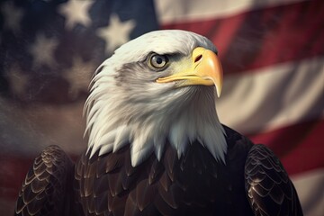 A bald Eagle on american flag background. Eagle. Generative Ai