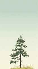 Fototapeta na wymiar Minimalist illustration of a single pine tree with clean lines and symmetry isolated on background