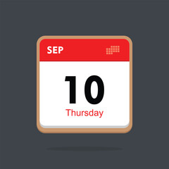 thursday 10 september icon with black background, calender icon
