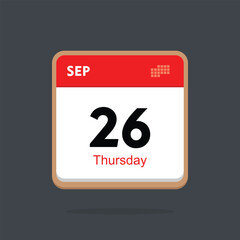 thursday 26 september icon with black background, calender icon