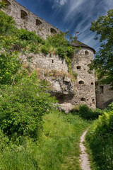Fototapeta na wymiar Old stone medieval Russian Gate tower in Kamianets-Podilskyi fortress, Ukraine.