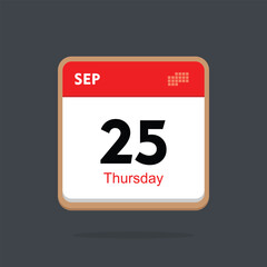 thursday 25 september icon with black background, calender icon