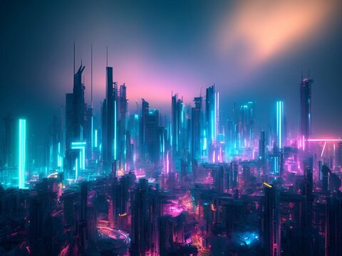 Cyberpunk City, Abstract Illustration, Futuristic City, Dystoptic