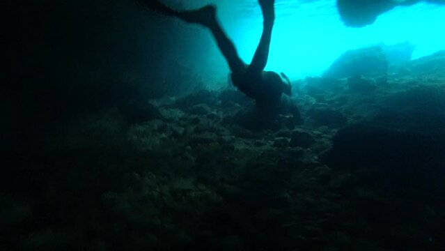 freediving in a cave on cala benirras ibiza one breath 4kuhd