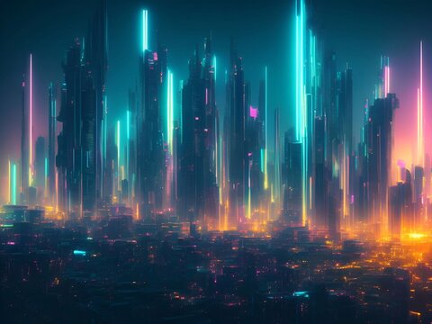 futuristic cyberpunk city abstract background Cinematic generative ai illustration art © gmm2000