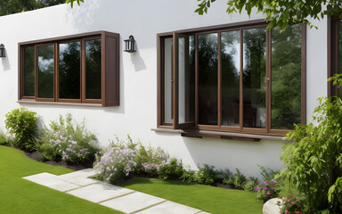 Photorealistic outdoor window house display stylish modern