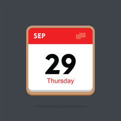 Fototapeta na wymiar thursday 29 september icon with black background, calender icon