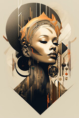 Abstract modern art collage portrait of young woman. Illustration girl. Generative AI