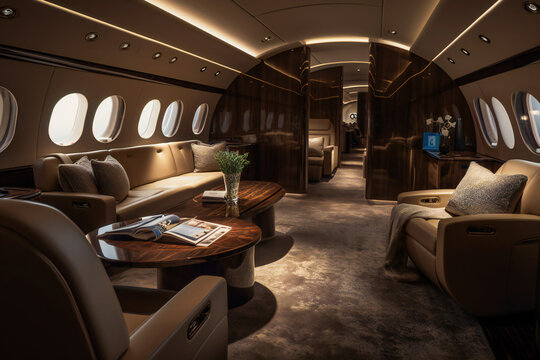 Luxurious Living in the Air. Indulgent Interiors of a Private Jet . Generative AI