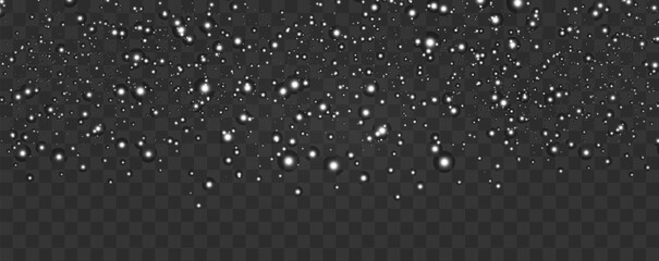 Vector illustration of flying snow on a transparent background.Natural phenomenon of snowfall or blizzard.	

