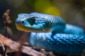 Obraz premium Majestic Blue Viper Snake in Its Natural Habitat. Generative AI....