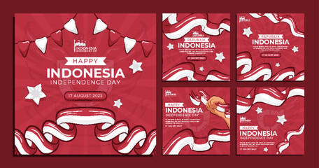 Naklejka premium Collection of Indonesia Independence Day Social Media Flyer Banner Template