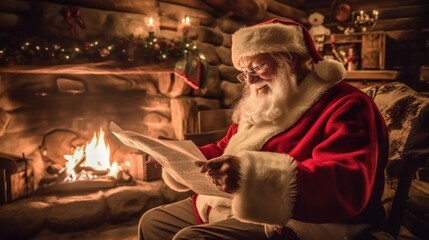 Obraz premium santa claus reading christmas letters, generative ai