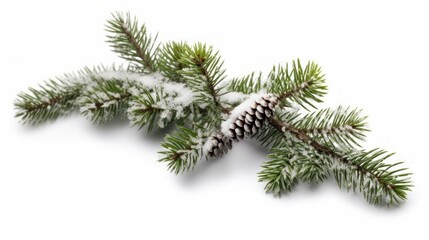 snowy fir branch isolated on white, generative ai