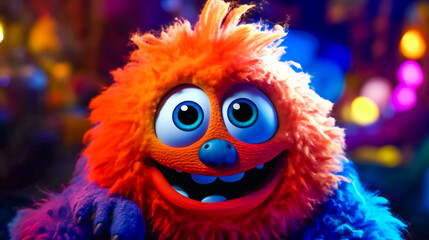 Fototapeta premium Cute and cuddly monster. Furry friend with big, friendly eyes and a cheerful grin. Generative AI