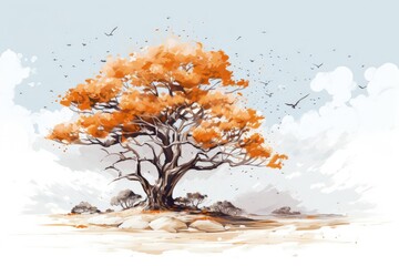 How to Draw a Tree Contrasting on a White Background ai generate
