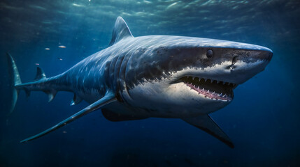 Naklejka premium Capturing the Megalodon Shark. Generative AI