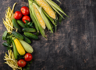 Assortment of various vegetables. Summer harvest.