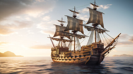 Fototapeta premium Pirate ship. AI Generated