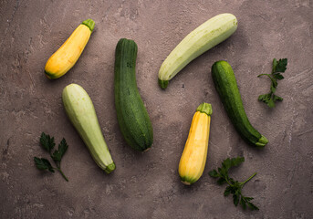 Assortment of different color of zucchini
