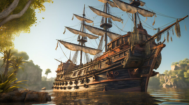 Pirate ship. AI Generated