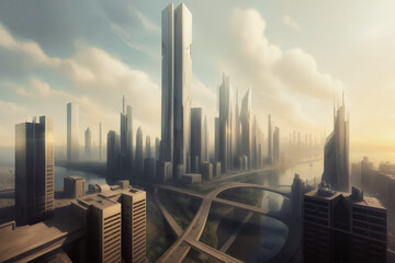 Futuristic urban skyline,Fictional City Skyline,