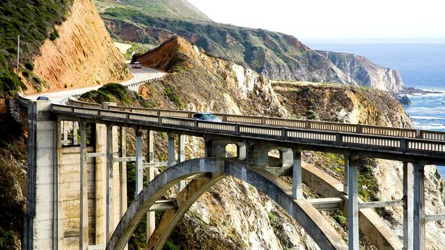  Coastal Majesty: Bixby Creek Bridge and Highway 101 Amidst Mountain and Ocean Vistas, Captured in Magnificent 4K Resolution
