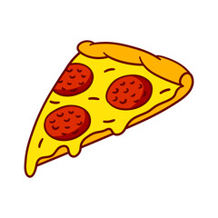 Tasty Italian pizza slice. Delicious fast food meal. Illustration for cafe menu.