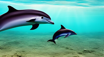 Obraz na płótnie Canvas Illustration of two dolphins in the sea. AI generated
