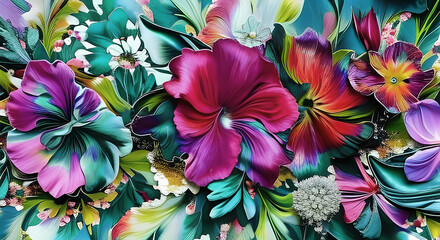 Watercolor colorful flowers illustration - Generative AI 