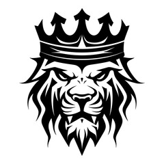 Lion with a crown vector concept digital art hand drawn illustration. Vector Black and White Tattoo King Lion