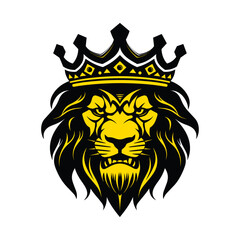 Lion with a crown vector concept digital art hand drawn illustration. Vector Black and White Tattoo King Lion