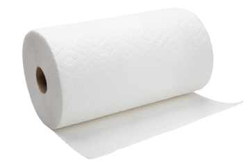 Paper towel. A white roll of paper towel. Disposable towels. Soft towel or napkin for cleaning kitchen, bathroom. Towels for Wipe hands. Toilet paper. Macro high resolution photo. Isolated background 