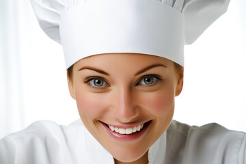 Funny smiling chef on white background. Generative AI