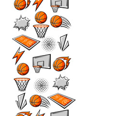 Pattern with basketball items. Sport club illustration.