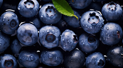 Fresh blueberries with water drops. Blueberry background, Generative Ai
