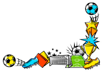 Background with soccer symbols. Football club illustration.