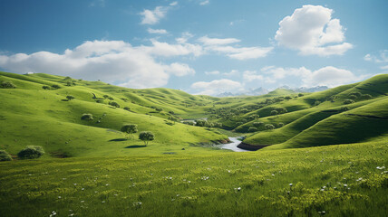 Obraz premium Green plains themed scenery background, created with generative AI technology