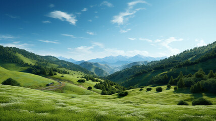 Fototapeta na wymiar Green plains themed scenery background, created with generative AI technology